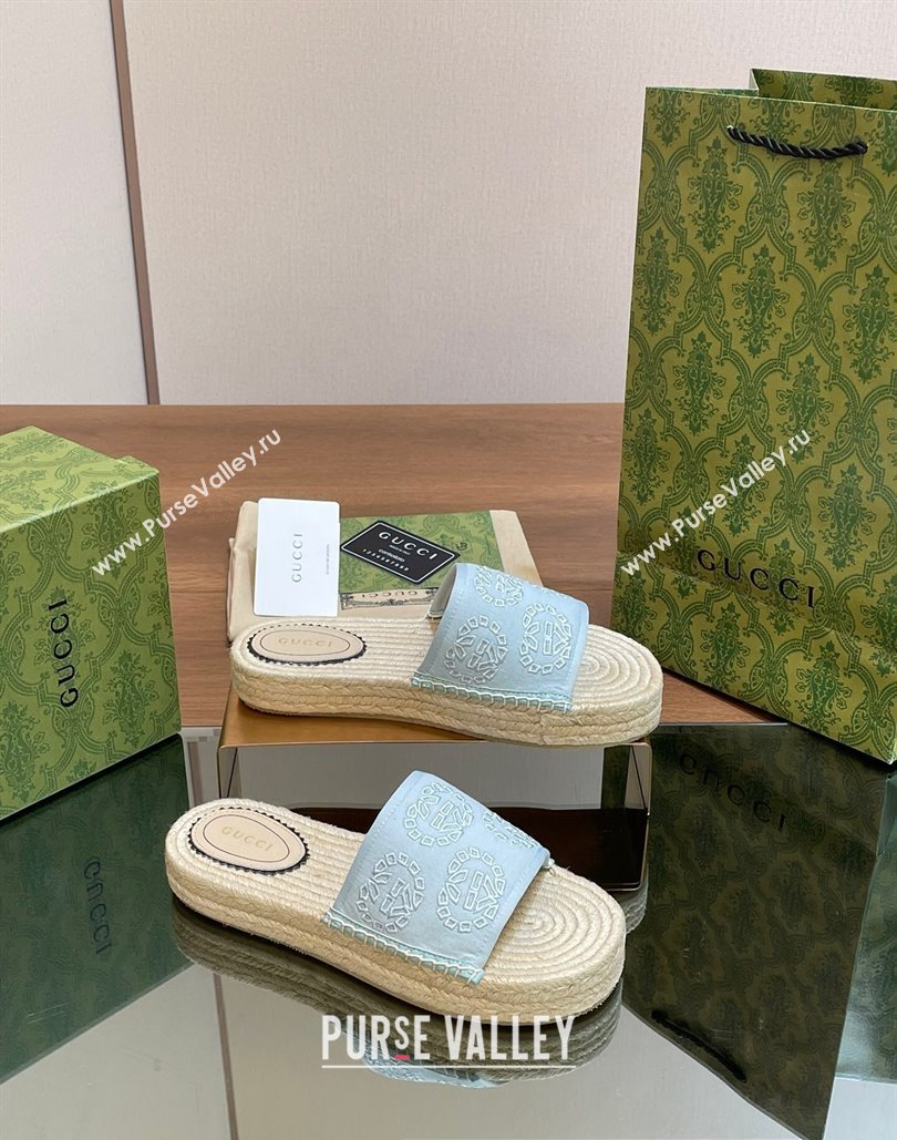 Gucci Womens Interlocking G espadrille sandals 771786 canvas Pale Blue 2024 (modeng-24040264)
