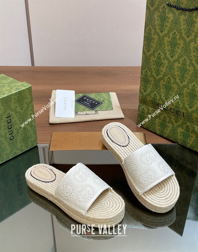 Gucci Womens Interlocking G espadrille sandals 771786 canvas White 2024 (modeng-24040263)