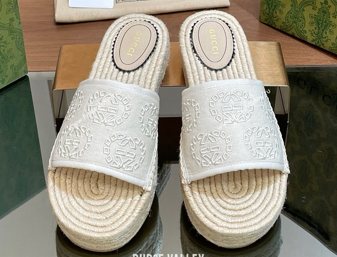 Gucci Womens Interlocking G espadrille sandals 771786 canvas White 2024 (modeng-24040263)