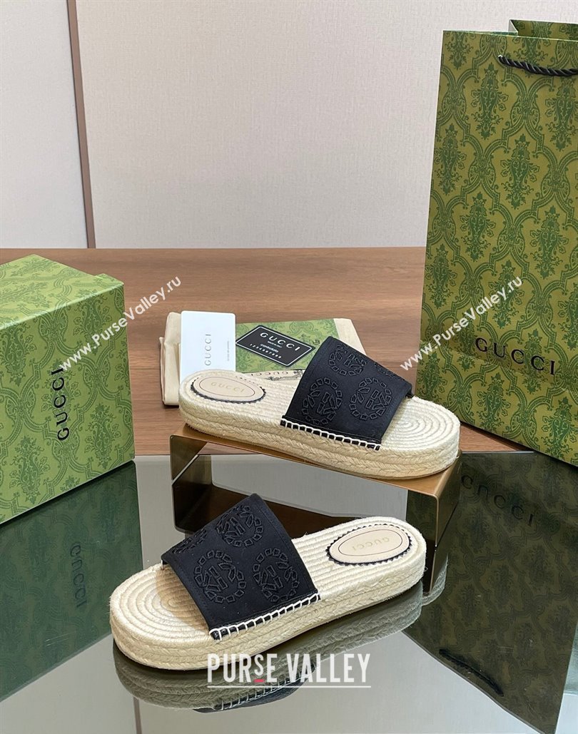 Gucci Womens Interlocking G espadrille sandals 771786 canvas Black 2024 (modeng-24040262)