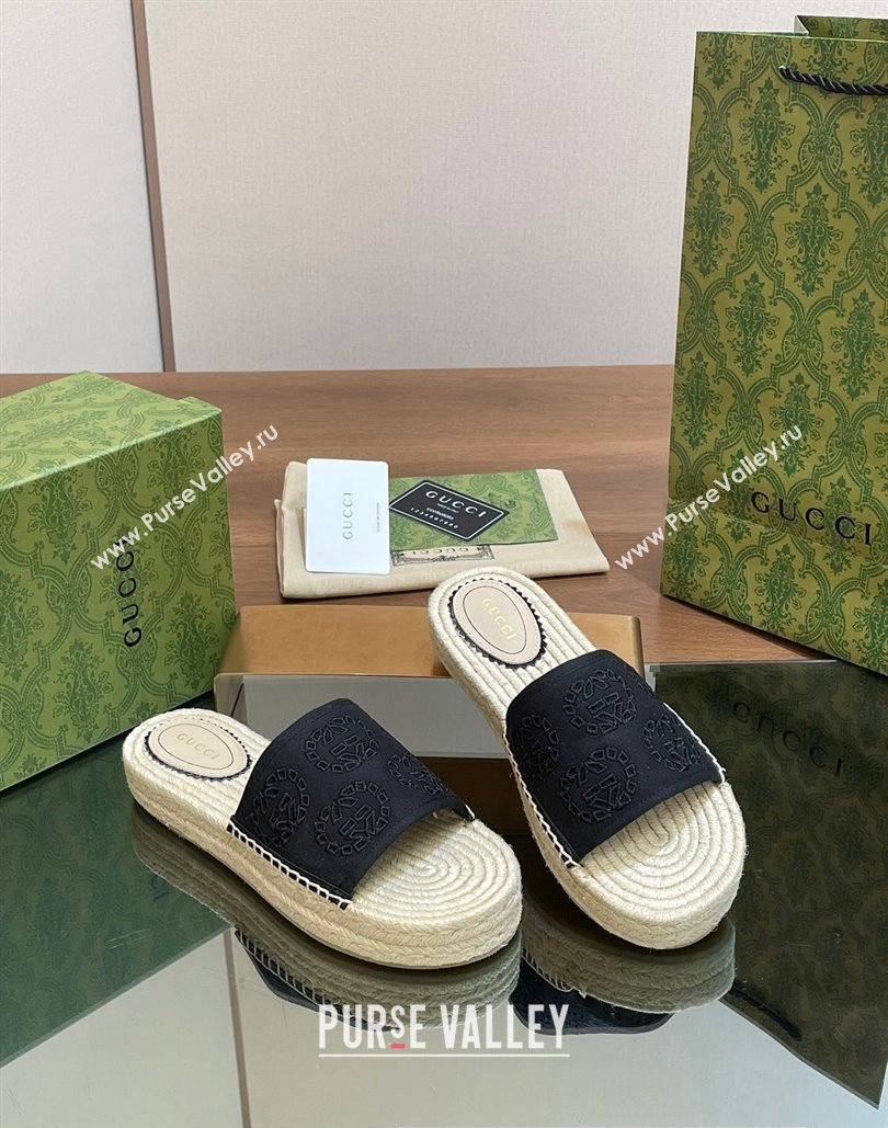 Gucci Womens Interlocking G espadrille sandals 771786 canvas Black 2024 (modeng-24040262)