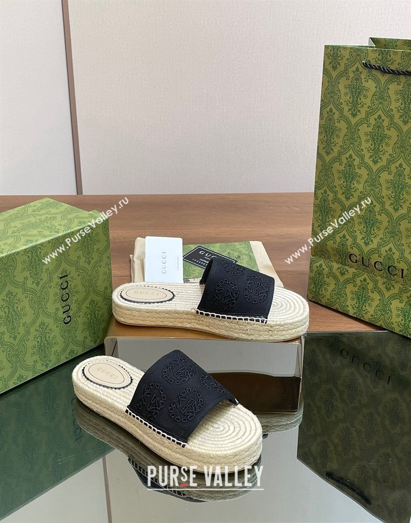 Gucci Womens Interlocking G espadrille sandals 771786 canvas Black 2024 (modeng-24040262)