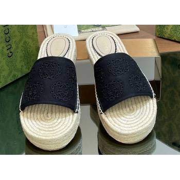 Gucci Womens Interlocking G espadrille sandals 771786 canvas Black 2024 (modeng-24040262)