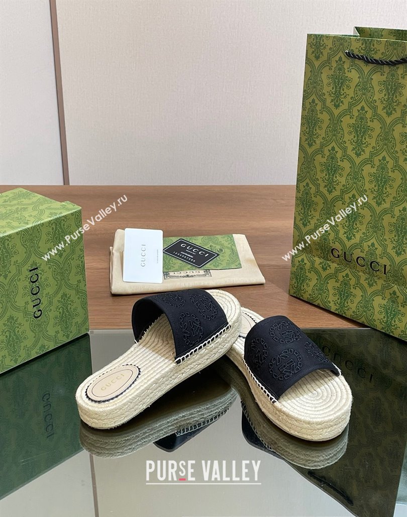 Gucci Womens Interlocking G espadrille sandals 771786 canvas Black 2024 (modeng-24040262)
