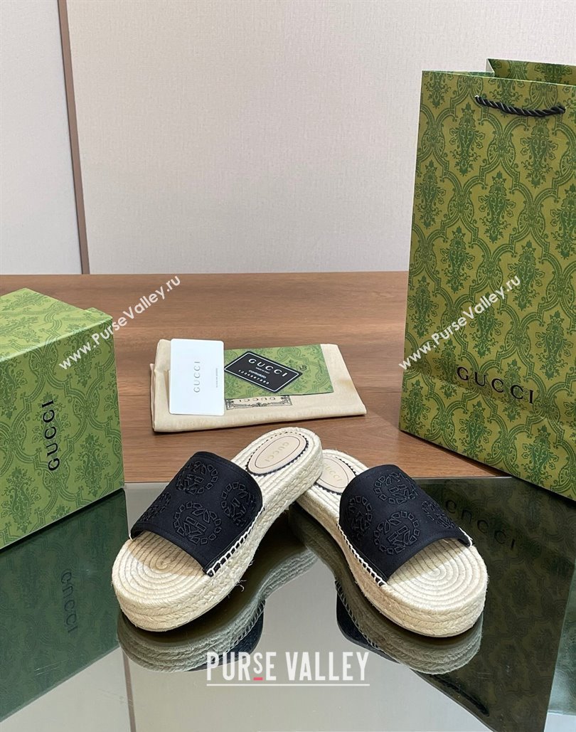 Gucci Womens Interlocking G espadrille sandals 771786 canvas Black 2024 (modeng-24040262)
