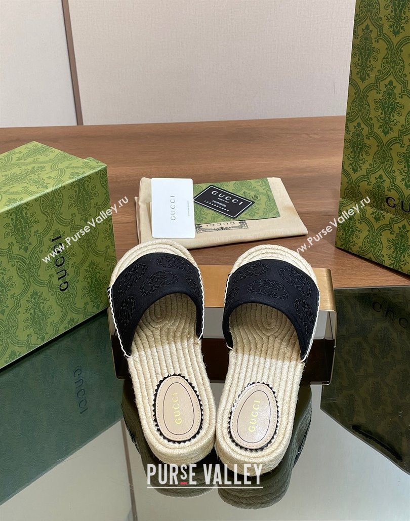 Gucci Womens Interlocking G espadrille sandals 771786 canvas Black 2024 (modeng-24040262)