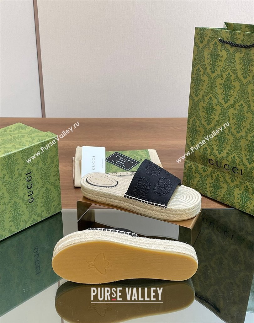 Gucci Womens Interlocking G espadrille sandals 771786 canvas Black 2024 (modeng-24040262)