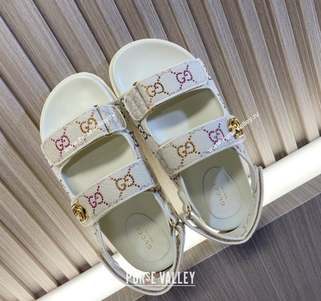 Gucci Womens sandals with Double G 771749 in Ivory GG crystal canvas 2024 (modeng-24040258)