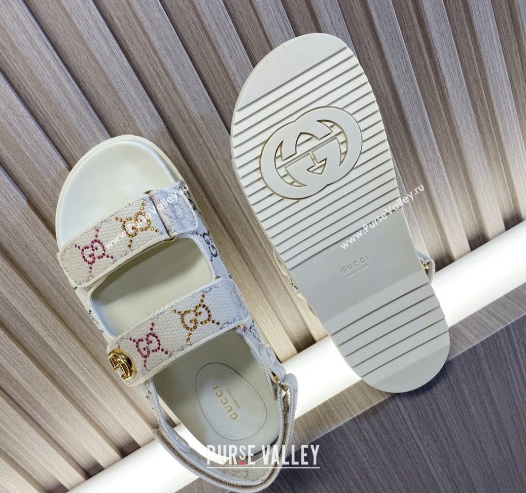 Gucci Womens sandals with Double G 771749 in Ivory GG crystal canvas 2024 (modeng-24040258)