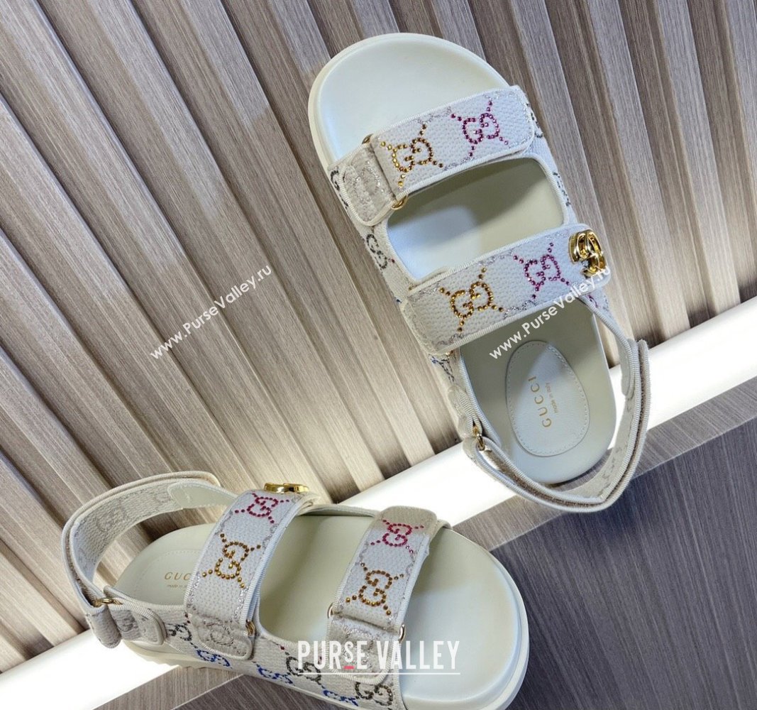 Gucci Womens sandals with Double G 771749 in Ivory GG crystal canvas 2024 (modeng-24040258)
