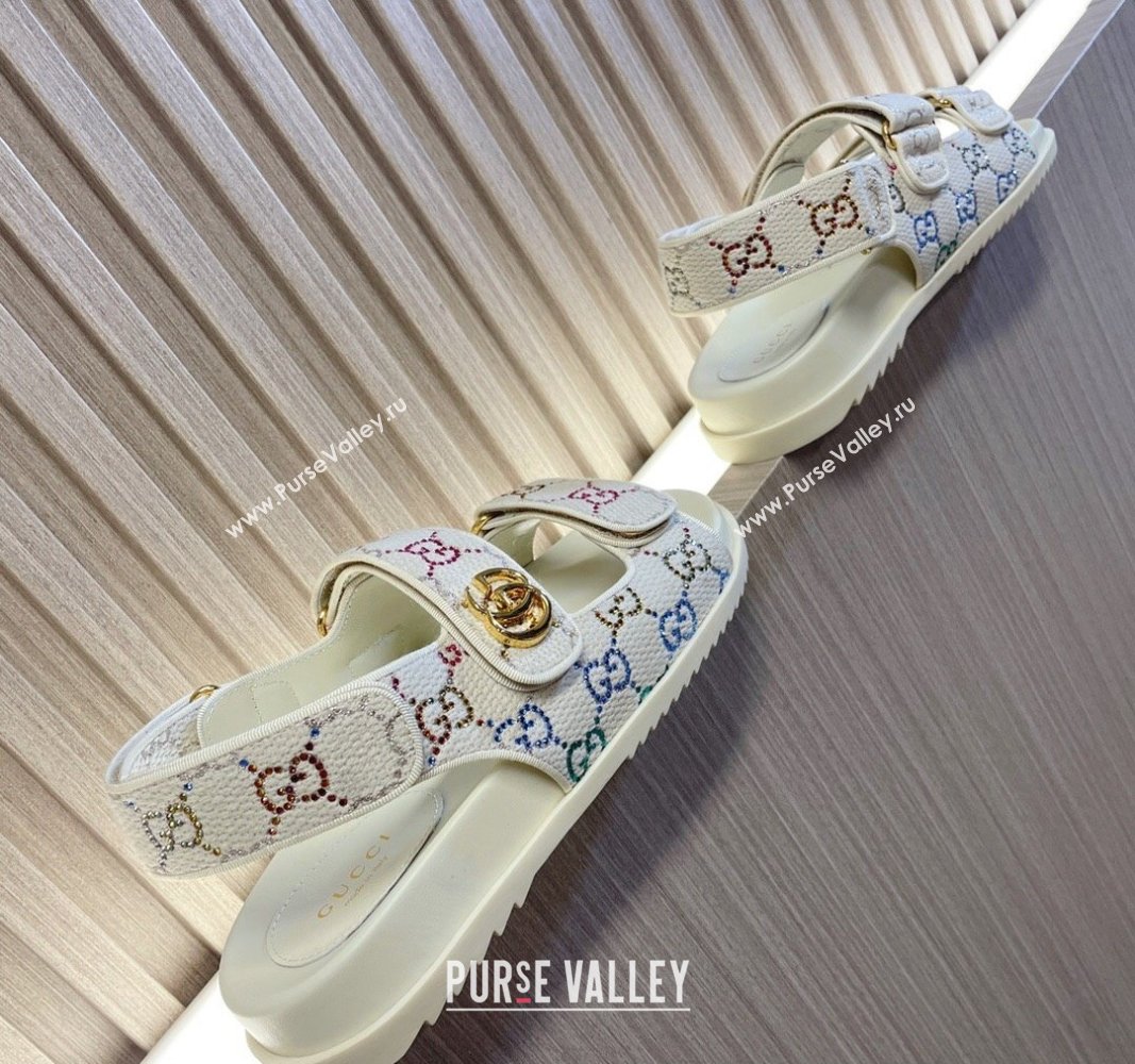 Gucci Womens sandals with Double G 771749 in Ivory GG crystal canvas 2024 (modeng-24040258)