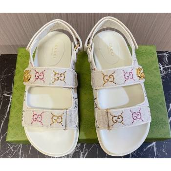 Gucci Womens sandals with Double G 771749 in Ivory GG crystal canvas 2024 (modeng-24040258)