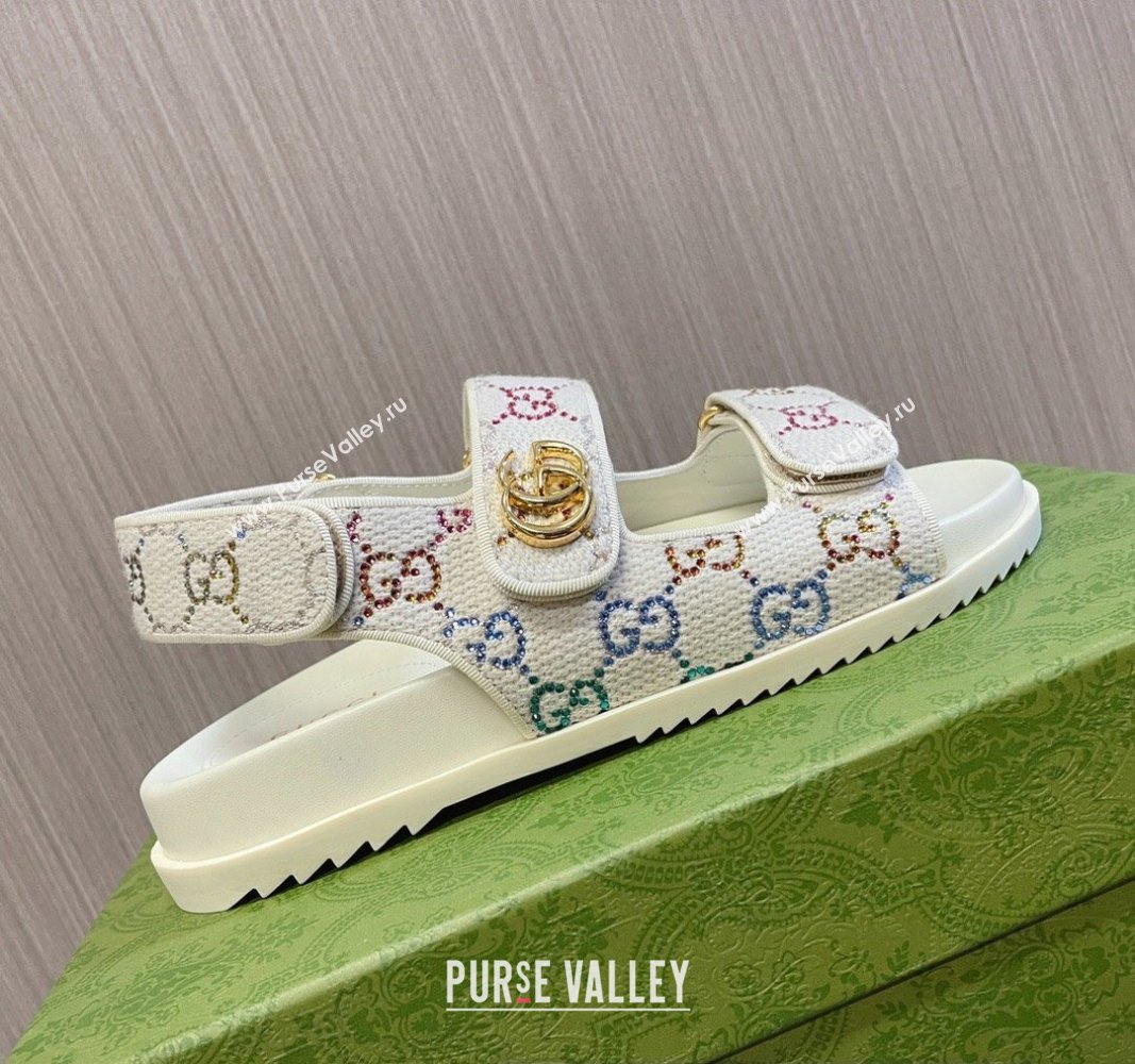 Gucci Womens sandals with Double G 771749 in Ivory GG crystal canvas 2024 (modeng-24040258)