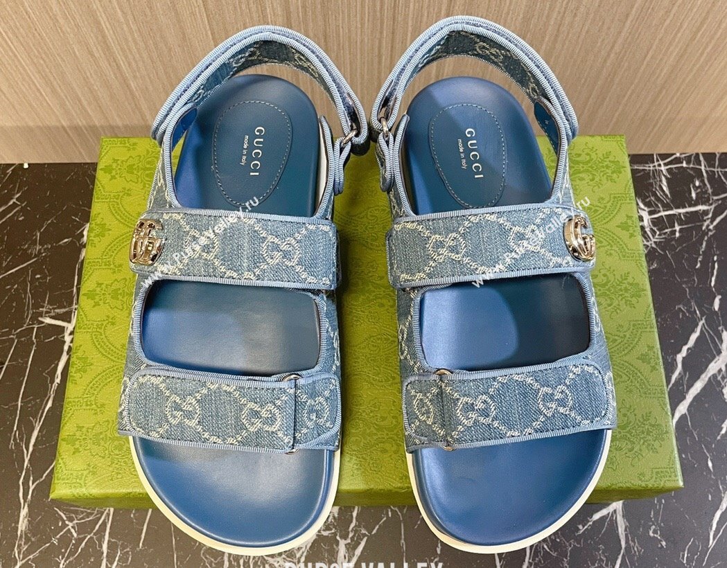 Gucci Womens sandals with Double G 771575 in Denim Blue 2024 (modeng-24040261)