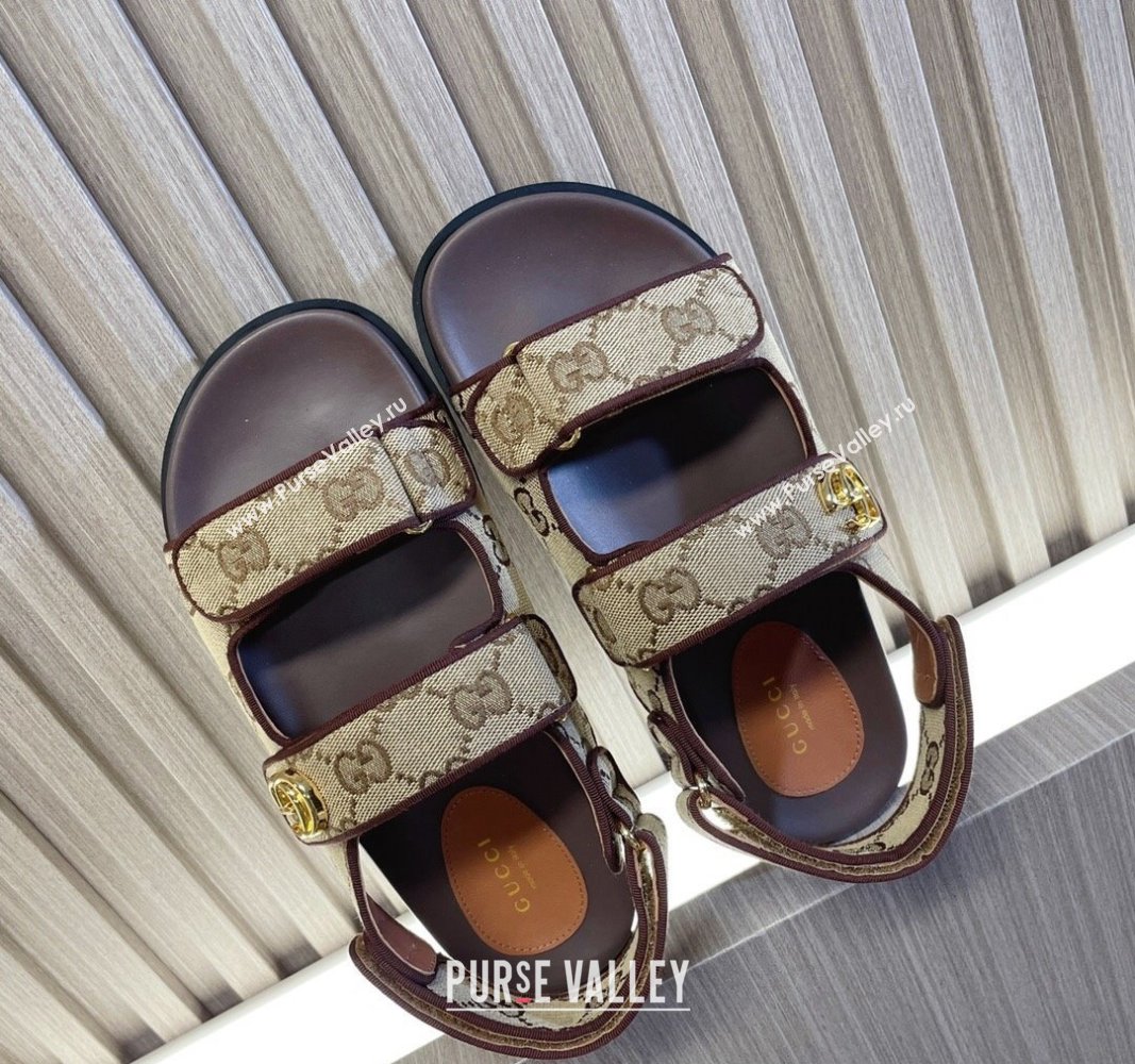 Gucci Womens sandals with Double G 771575 in GG canvas Beige 2024 (modeng-24040259)