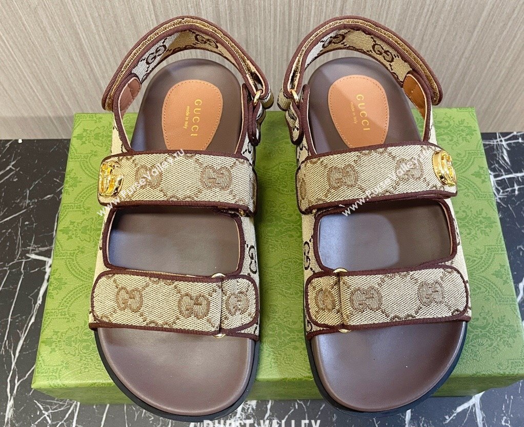 Gucci Womens sandals with Double G 771575 in GG canvas Beige 2024 (modeng-24040259)