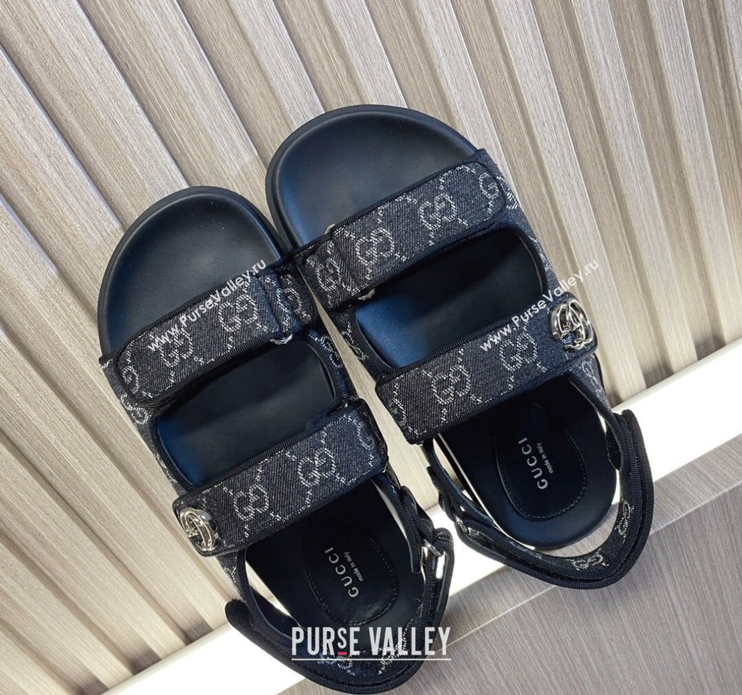 Gucci Womens sandals with Double G 771575 in Denim Black 2024 (modeng-24040260)