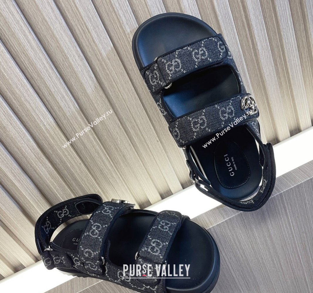 Gucci Womens sandals with Double G 771575 in Denim Black 2024 (modeng-24040260)