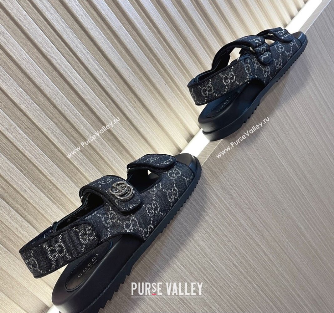 Gucci Womens sandals with Double G 771575 in Denim Black 2024 (modeng-24040260)