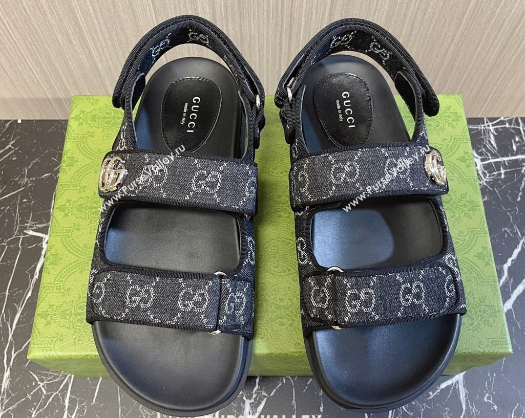 Gucci Womens sandals with Double G 771575 in Denim Black 2024 (modeng-24040260)