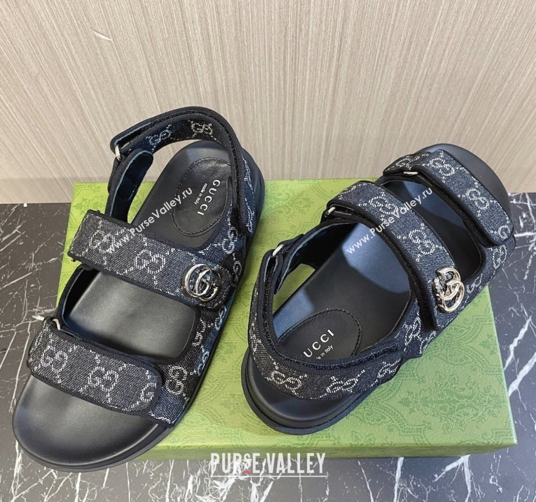 Gucci Womens sandals with Double G 771575 in Denim Black 2024 (modeng-24040260)