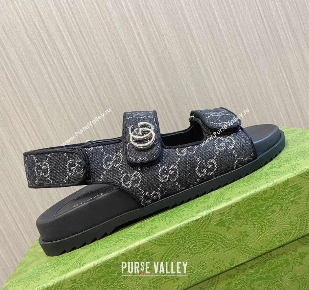 Gucci Womens sandals with Double G 771575 in Denim Black 2024 (modeng-24040260)