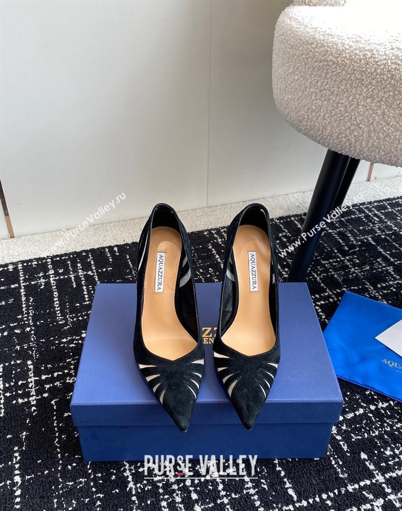 Aquazzura Heel 10cm The Spy Pumps In Mesh/Suede Leather Black 2024 (jincheng-24040306)