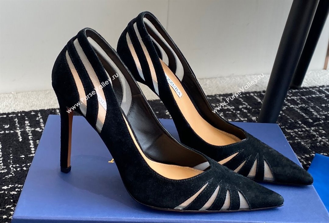 Aquazzura Heel 10cm The Spy Pumps In Mesh/Suede Leather Black 2024 (jincheng-24040306)