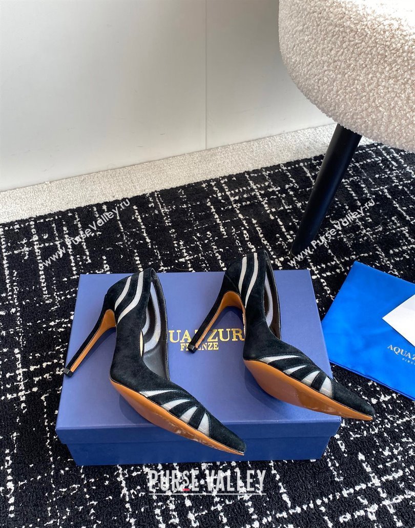Aquazzura Heel 10cm The Spy Pumps In Mesh/Suede Leather Black 2024 (jincheng-24040306)