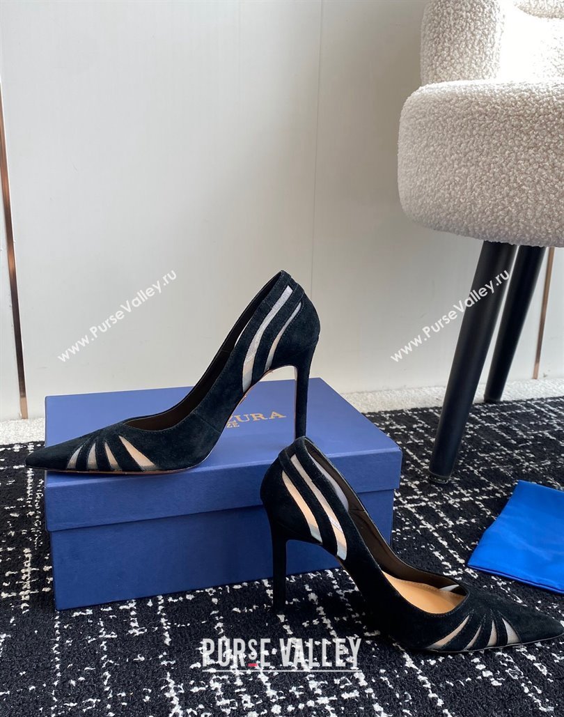 Aquazzura Heel 10cm The Spy Pumps In Mesh/Suede Leather Black 2024 (jincheng-24040306)