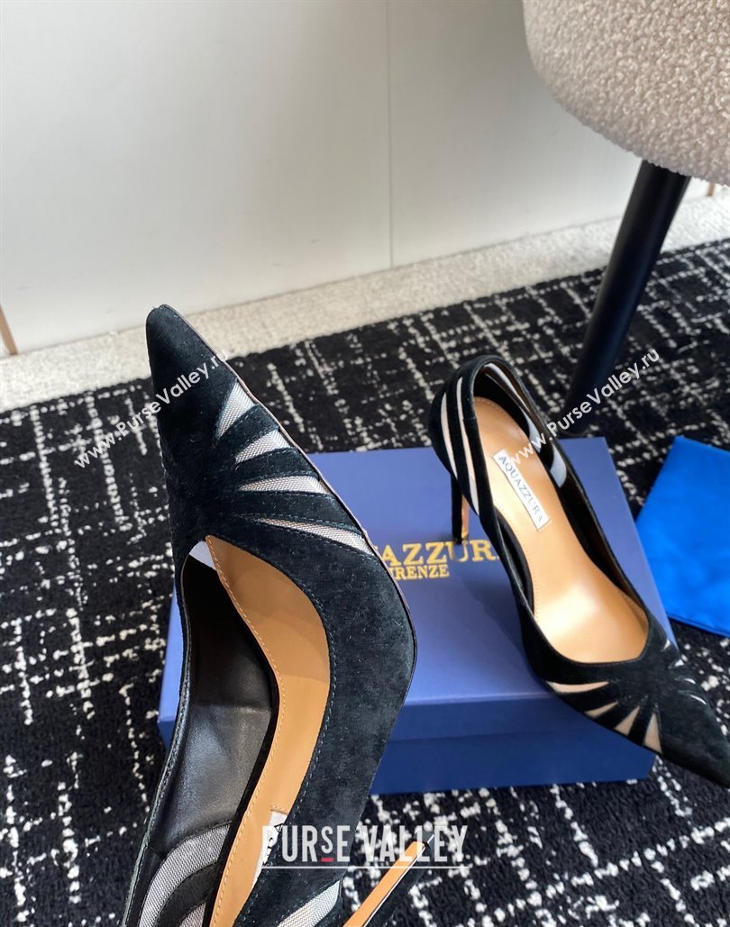 Aquazzura Heel 10cm The Spy Pumps In Mesh/Suede Leather Black 2024 (jincheng-24040306)