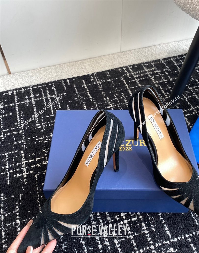 Aquazzura Heel 10cm The Spy Pumps In Mesh/Suede Leather Black 2024 (jincheng-24040306)