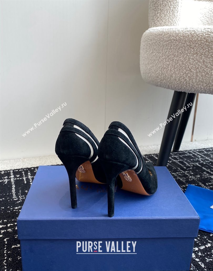 Aquazzura Heel 10cm The Spy Pumps In Mesh/Suede Leather Black 2024 (jincheng-24040306)