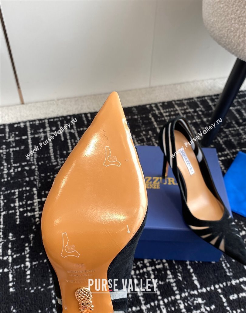 Aquazzura Heel 10cm The Spy Pumps In Mesh/Suede Leather Black 2024 (jincheng-24040306)
