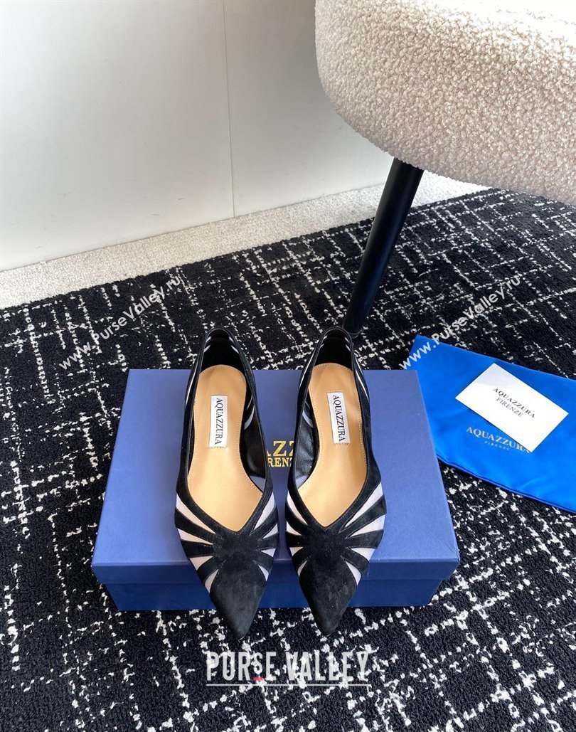 Aquazzura Heel 10cm The Spy Flats In Mesh/Suede Leather Black 2024 (jincheng-24040307)