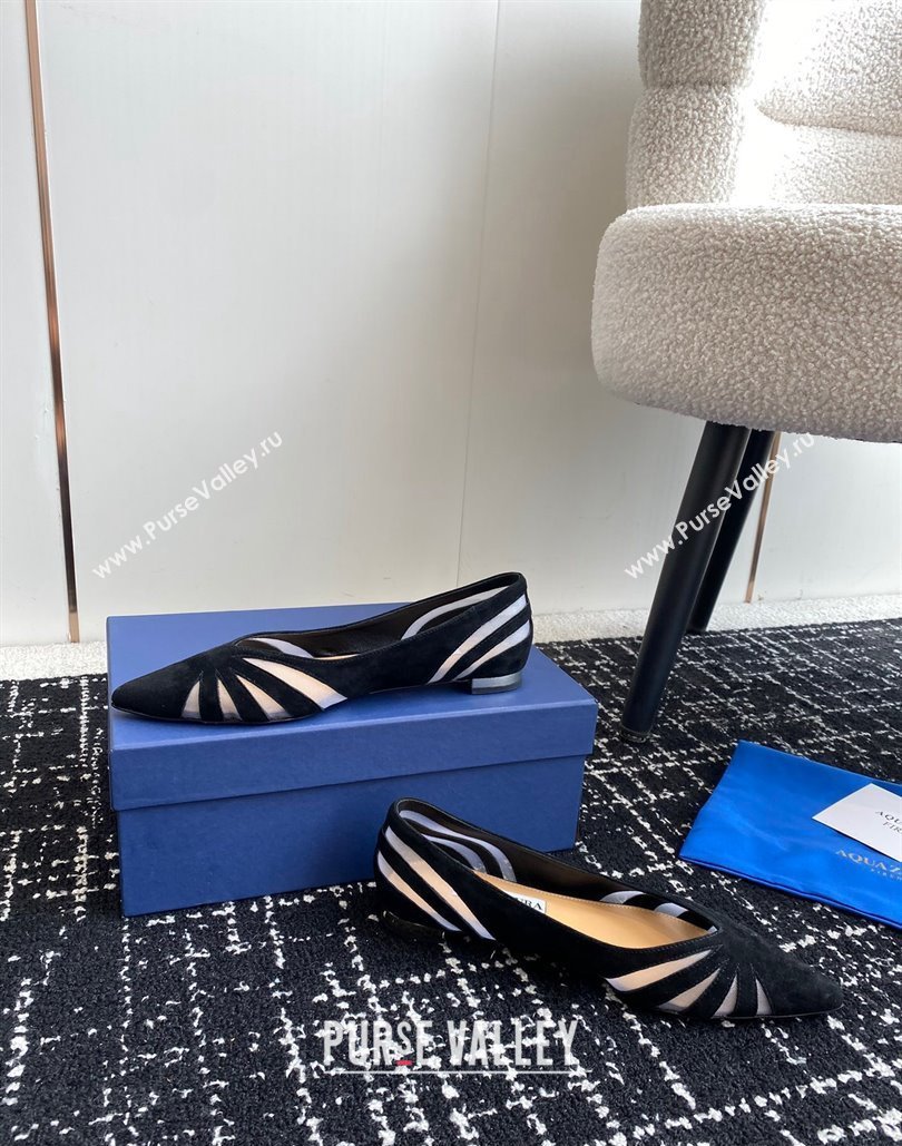 Aquazzura Heel 10cm The Spy Flats In Mesh/Suede Leather Black 2024 (jincheng-24040307)