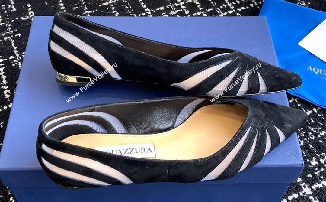 Aquazzura Heel 10cm The Spy Flats In Mesh/Suede Leather Black 2024 (jincheng-24040307)