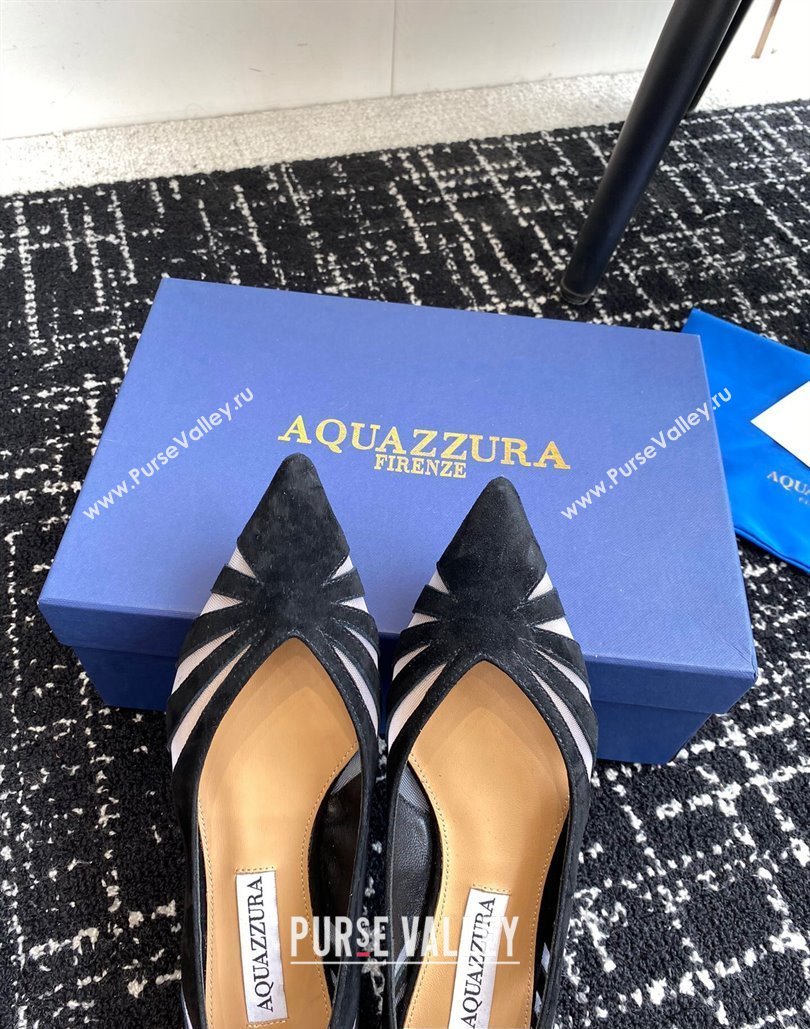 Aquazzura Heel 10cm The Spy Flats In Mesh/Suede Leather Black 2024 (jincheng-24040307)