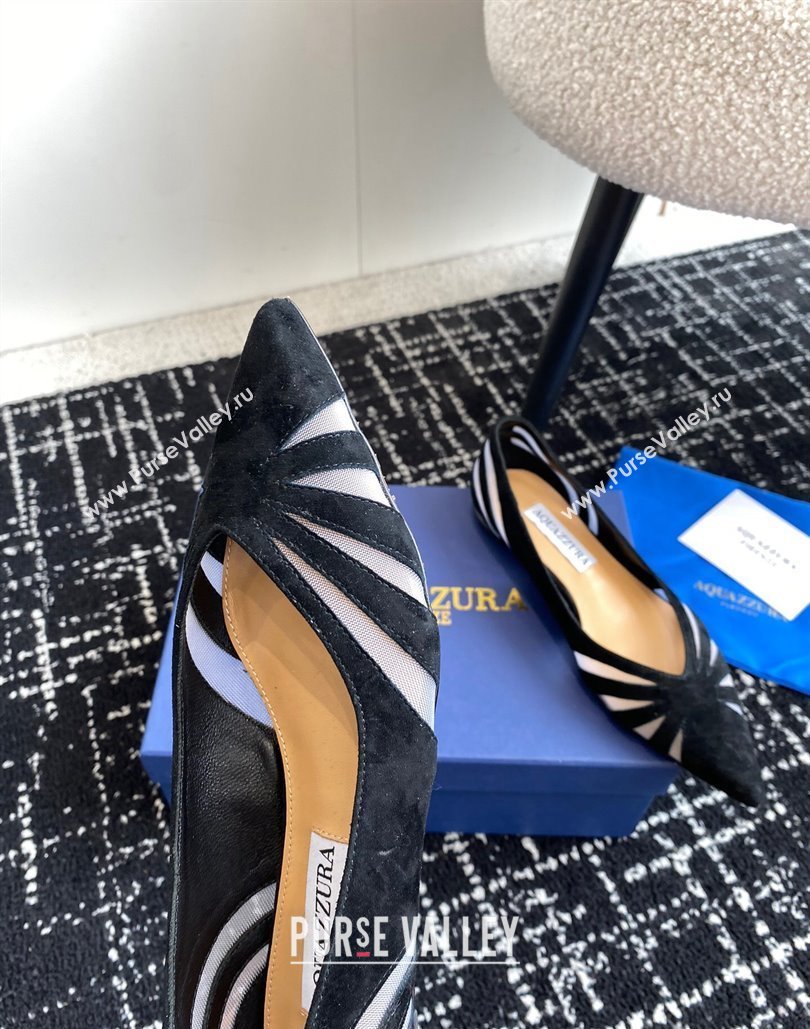 Aquazzura Heel 10cm The Spy Flats In Mesh/Suede Leather Black 2024 (jincheng-24040307)