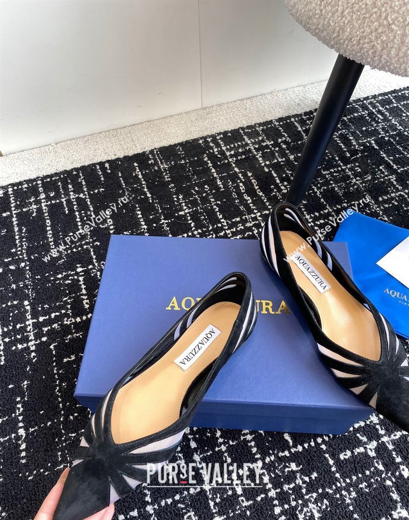 Aquazzura Heel 10cm The Spy Flats In Mesh/Suede Leather Black 2024 (jincheng-24040307)