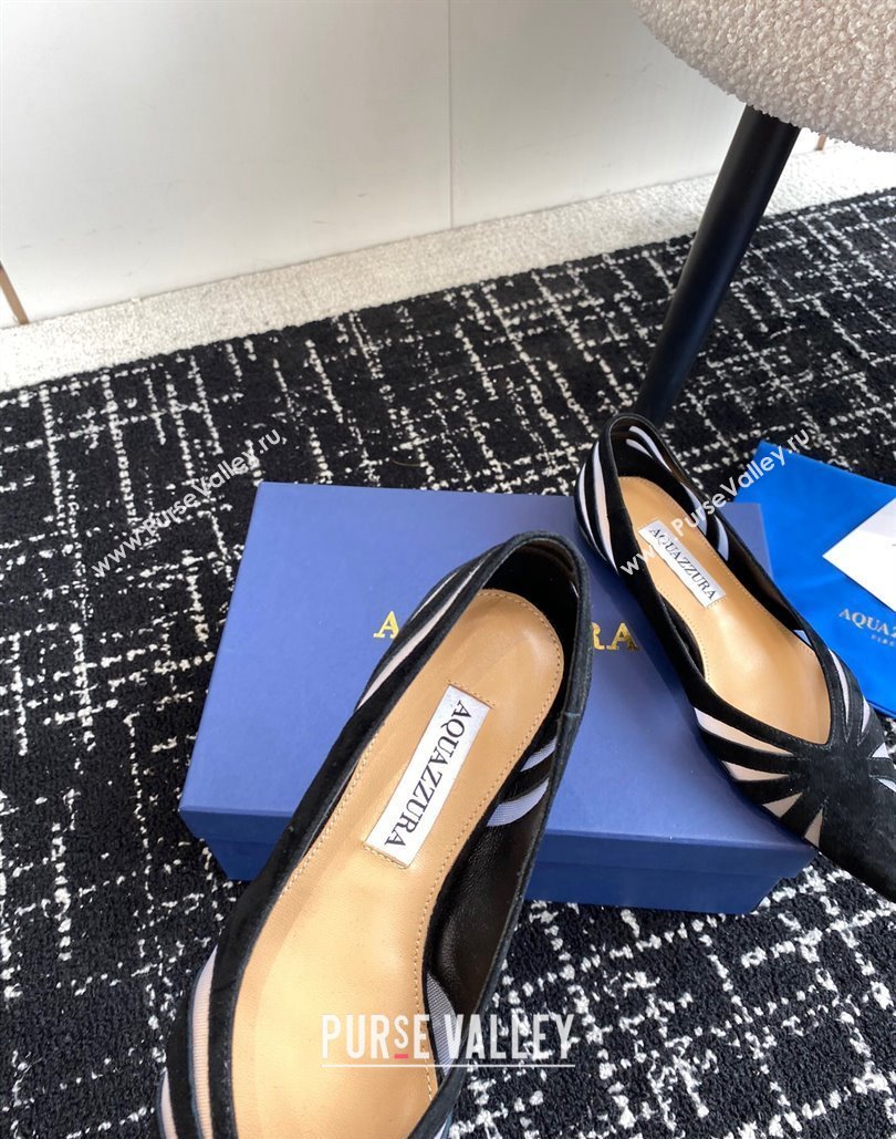 Aquazzura Heel 10cm The Spy Flats In Mesh/Suede Leather Black 2024 (jincheng-24040307)