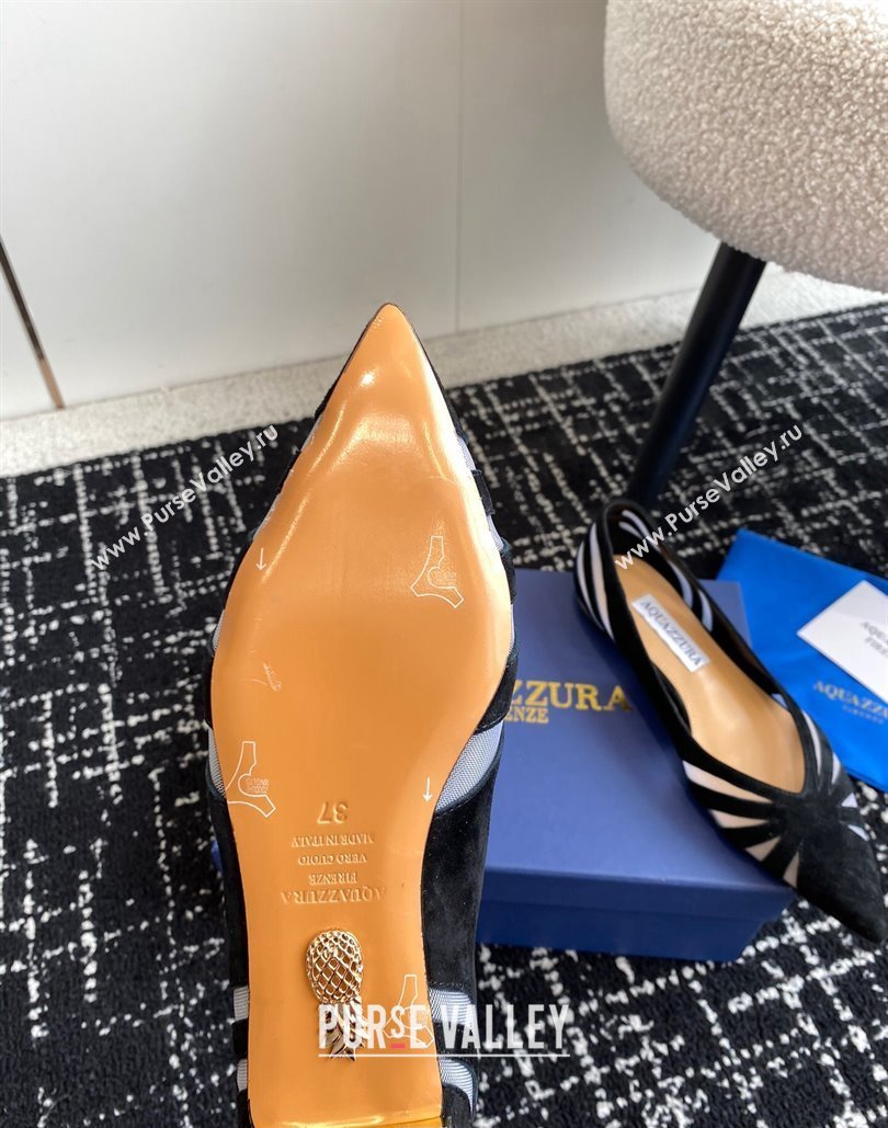 Aquazzura Heel 10cm The Spy Flats In Mesh/Suede Leather Black 2024 (jincheng-24040307)
