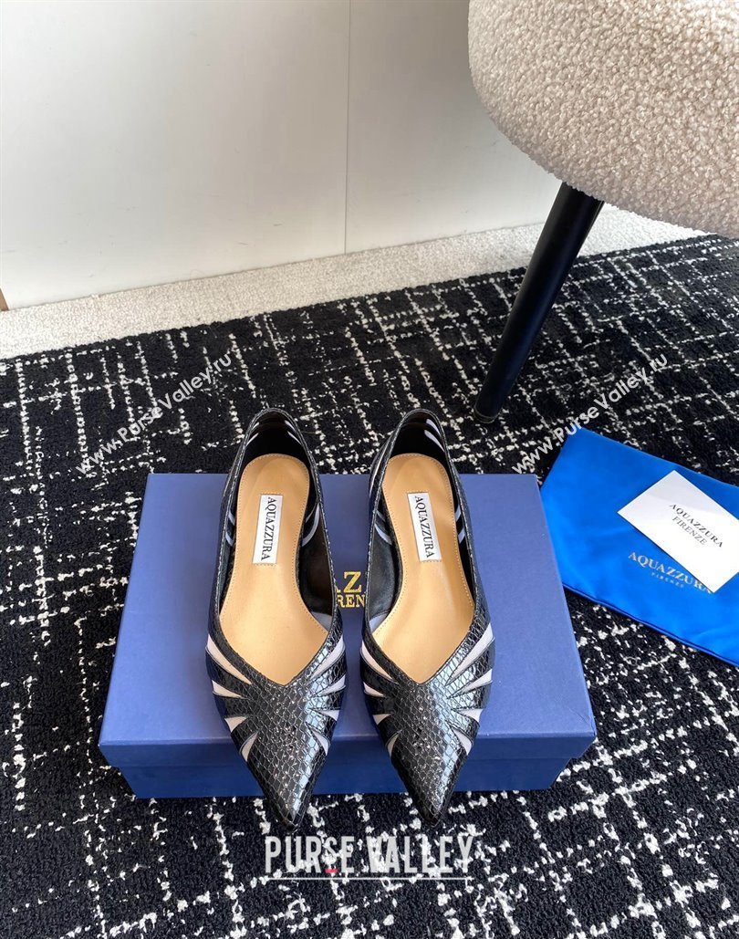Aquazzura Heel 10cm The Spy Flats In Mesh/Python Leather Black 2024 (jincheng-24040308)