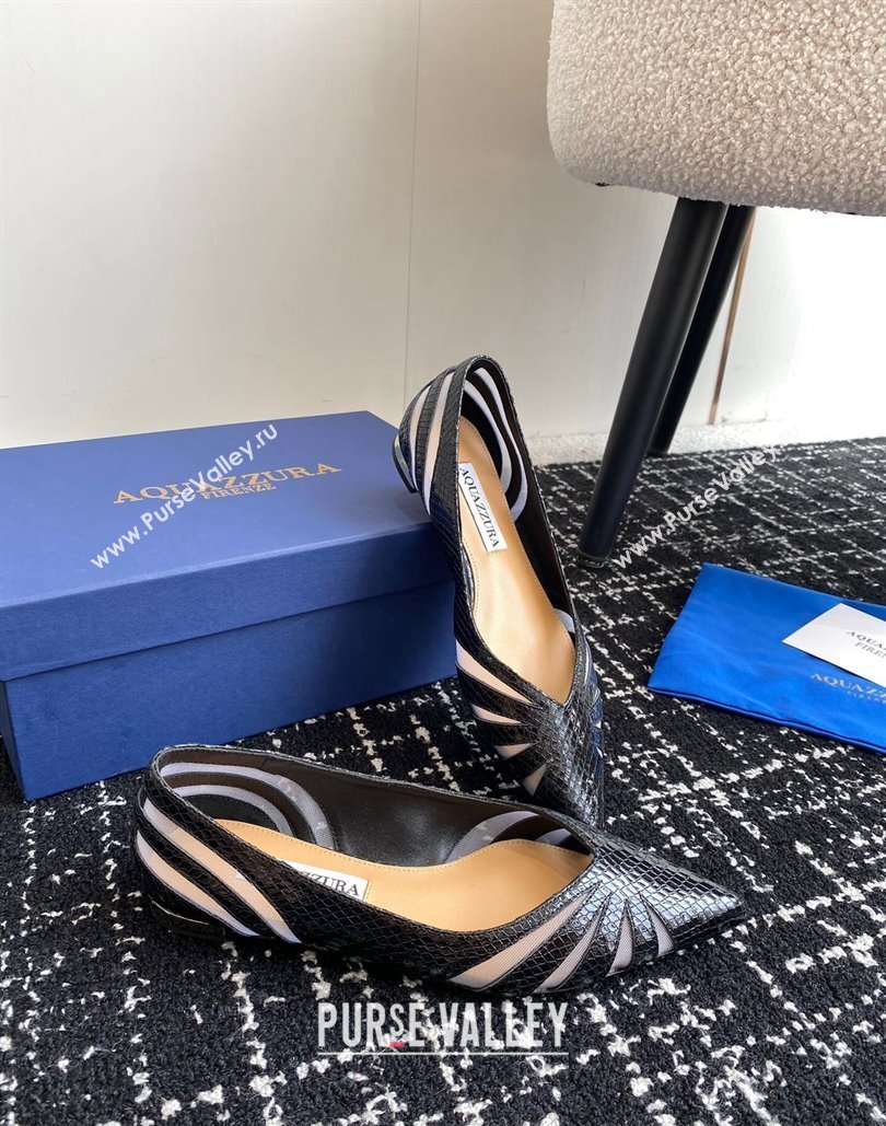 Aquazzura Heel 10cm The Spy Flats In Mesh/Python Leather Black 2024 (jincheng-24040308)