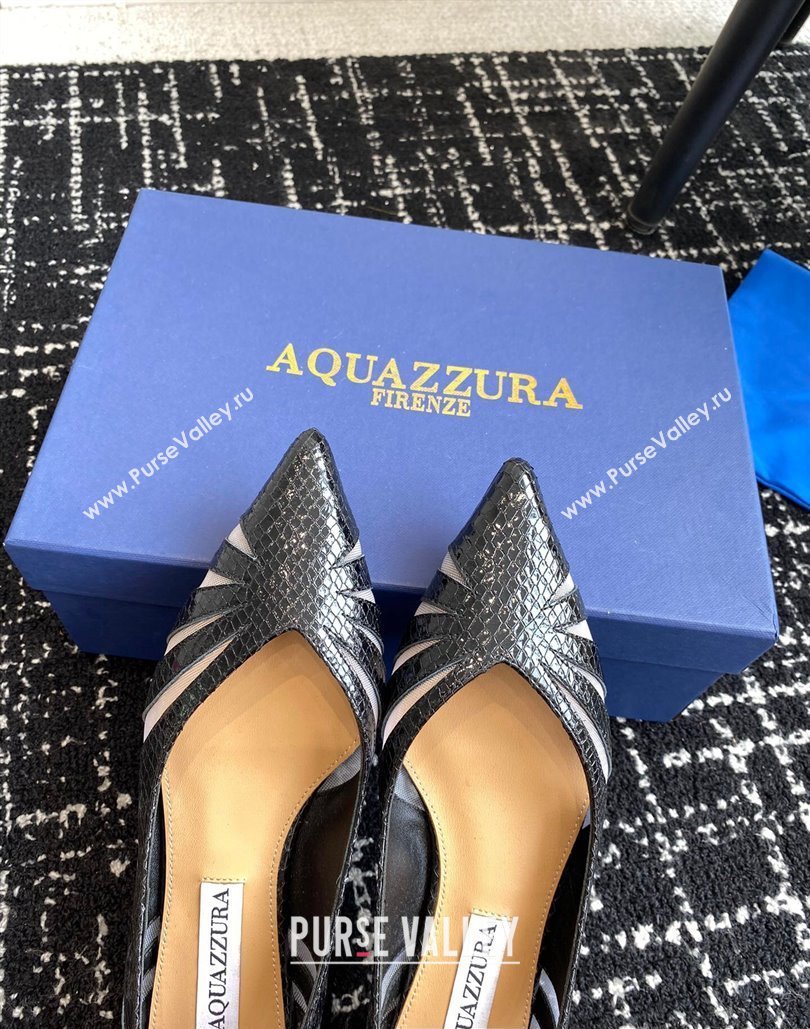 Aquazzura Heel 10cm The Spy Flats In Mesh/Python Leather Black 2024 (jincheng-24040308)