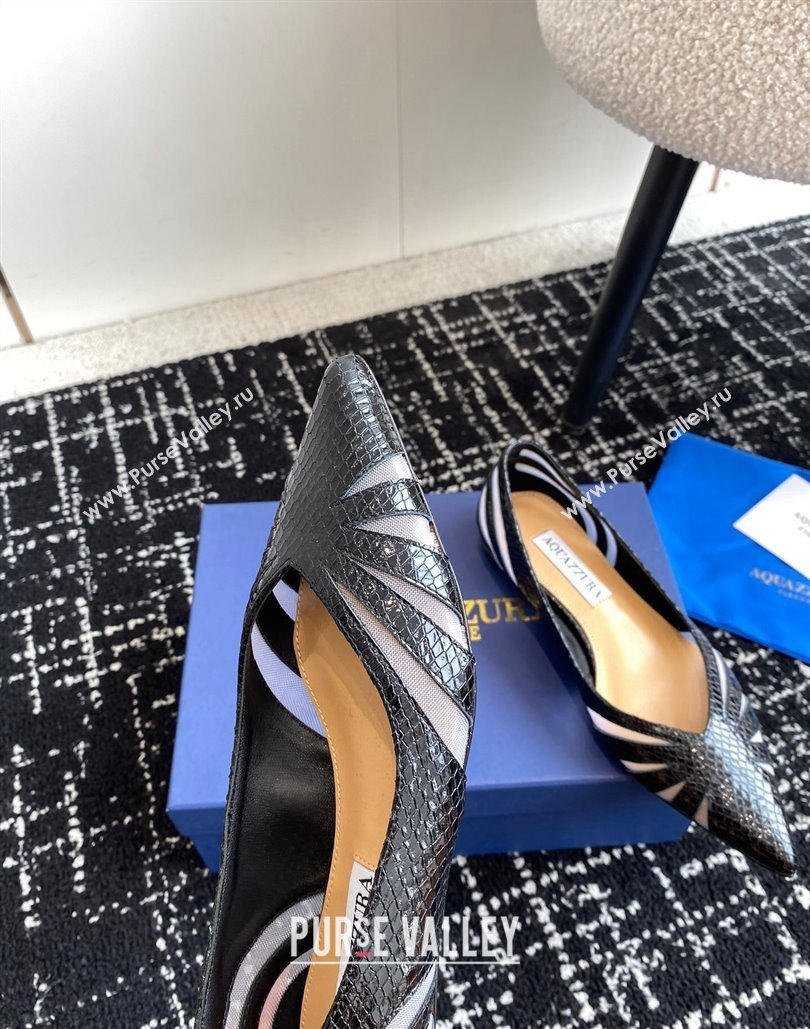 Aquazzura Heel 10cm The Spy Flats In Mesh/Python Leather Black 2024 (jincheng-24040308)