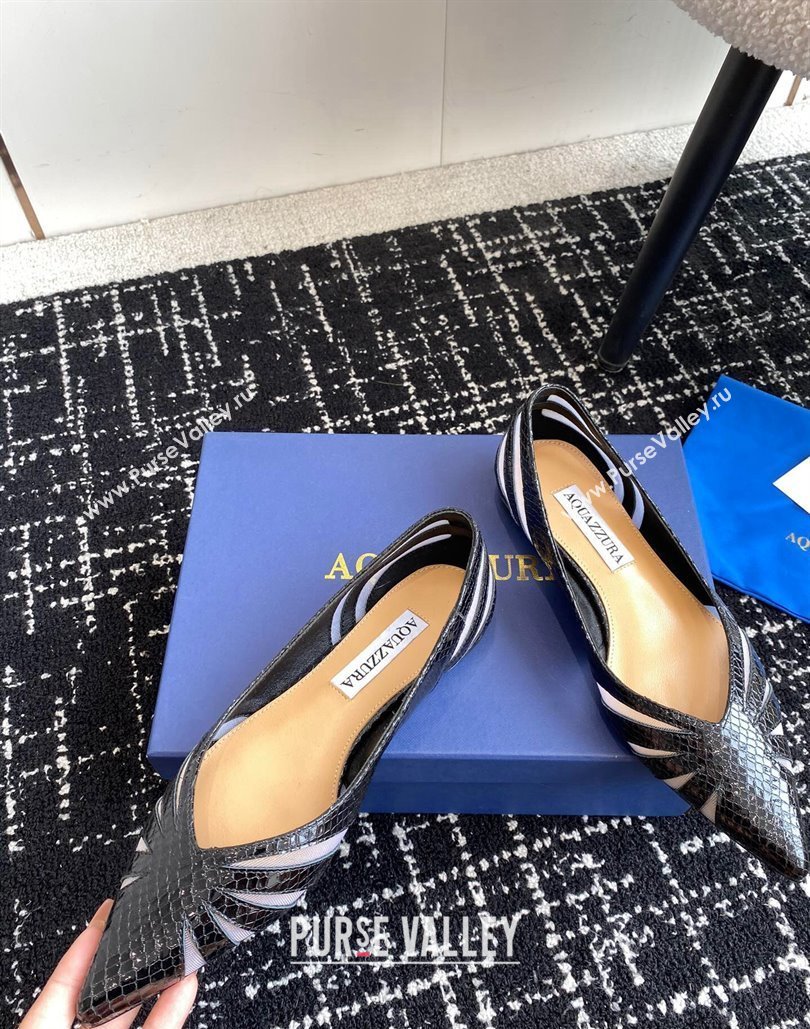 Aquazzura Heel 10cm The Spy Flats In Mesh/Python Leather Black 2024 (jincheng-24040308)