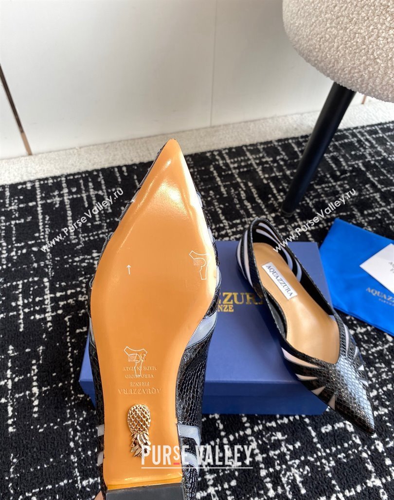 Aquazzura Heel 10cm The Spy Flats In Mesh/Python Leather Black 2024 (jincheng-24040308)