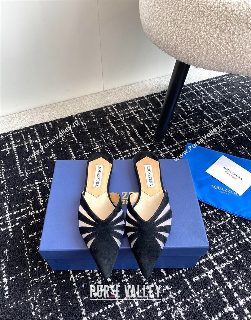 Aquazzura Heel 10cm The Spy Mule Flats In Mesh/Suede Leather Black 2024 (jincheng-24040309)