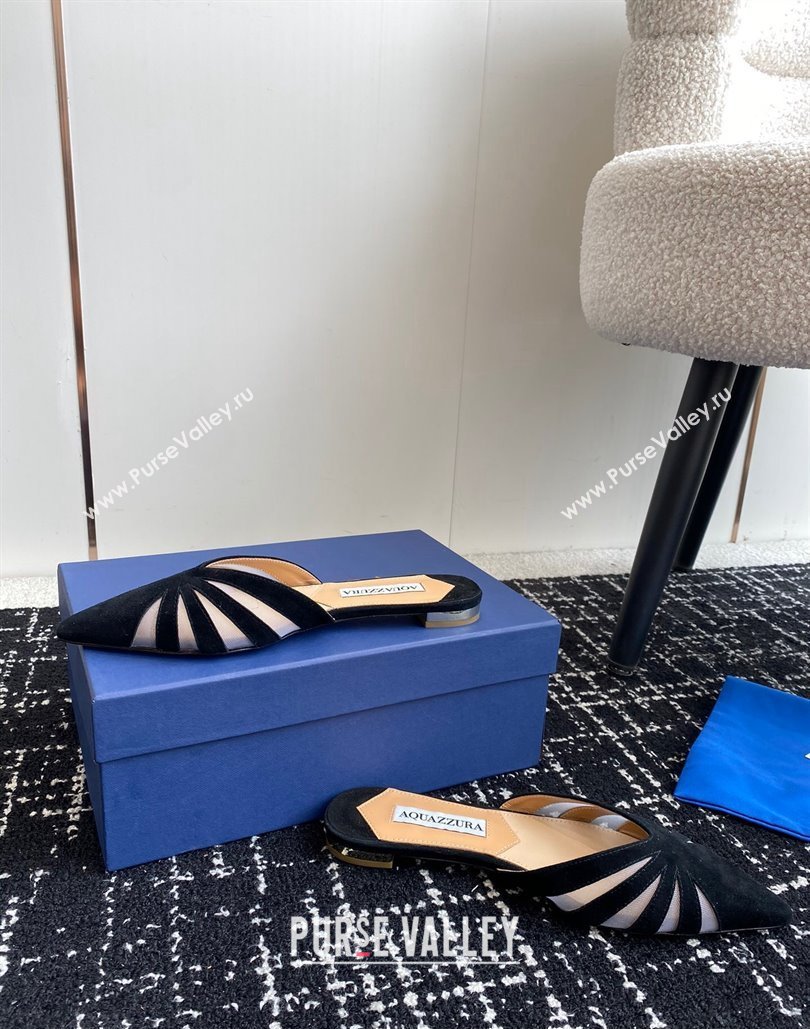 Aquazzura Heel 10cm The Spy Mule Flats In Mesh/Suede Leather Black 2024 (jincheng-24040309)
